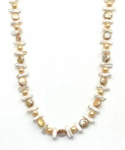 Gigi Kaufman Jewelry Gifts By Recipient White Biwa Fresh Water Pearl & Gold Fresh Water Round Pearls With A CZ Clasp Necklace