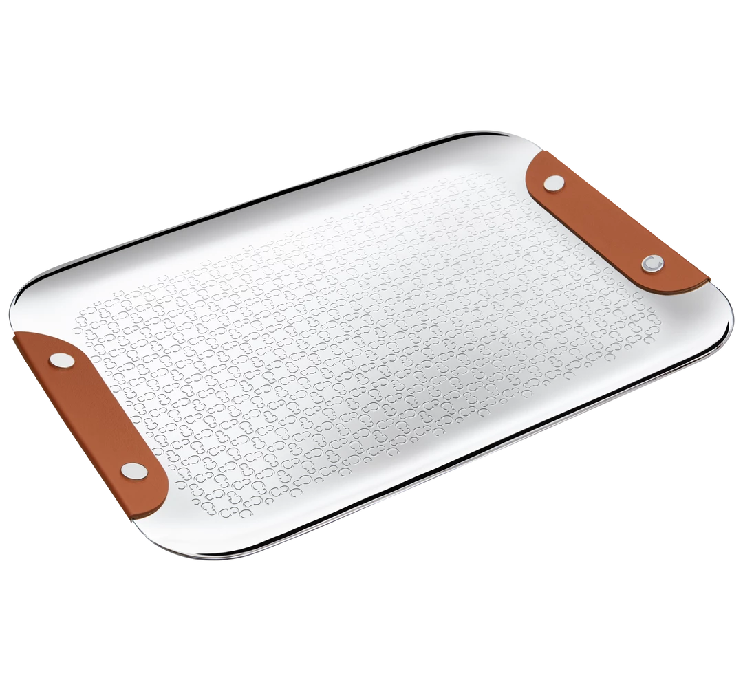CHRISTOFLE ICONIK LETTER TRAY WITH FAWN LEATHER CHRISTOFLE ICONIK LETTER TRAY WITH FAWN LEATHER