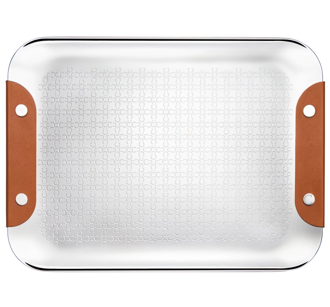 CHRISTOFLE ICONIK LETTER TRAY WITH FAWN LEATHER CHRISTOFLE ICONIK LETTER TRAY WITH FAWN LEATHER