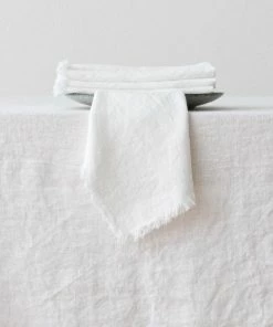 Linen Me Optical White Terra Fringe Linen Napkin