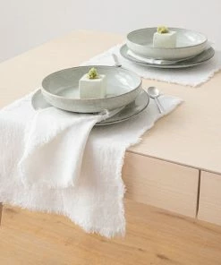 Linen Me Optical White Terra Fringe Linen Napkin
