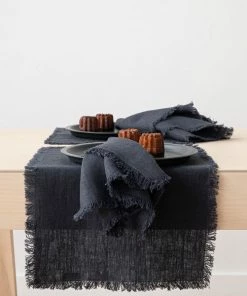 Linen Me Charcoal Terra Fringe Linen Napkin