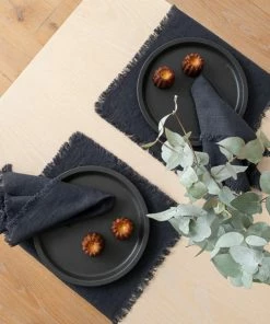 Linen Me Charcoal Terra Fringe Linen Napkin