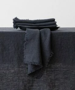 Linen Me Charcoal Terra Fringe Linen Napkin