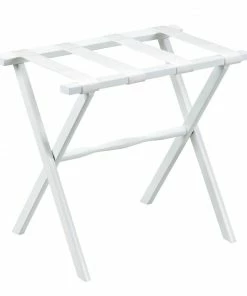 Gate House Furniture Luggage Rack- White Straight Leg Wood Luggage Rack With White Nylon Straps