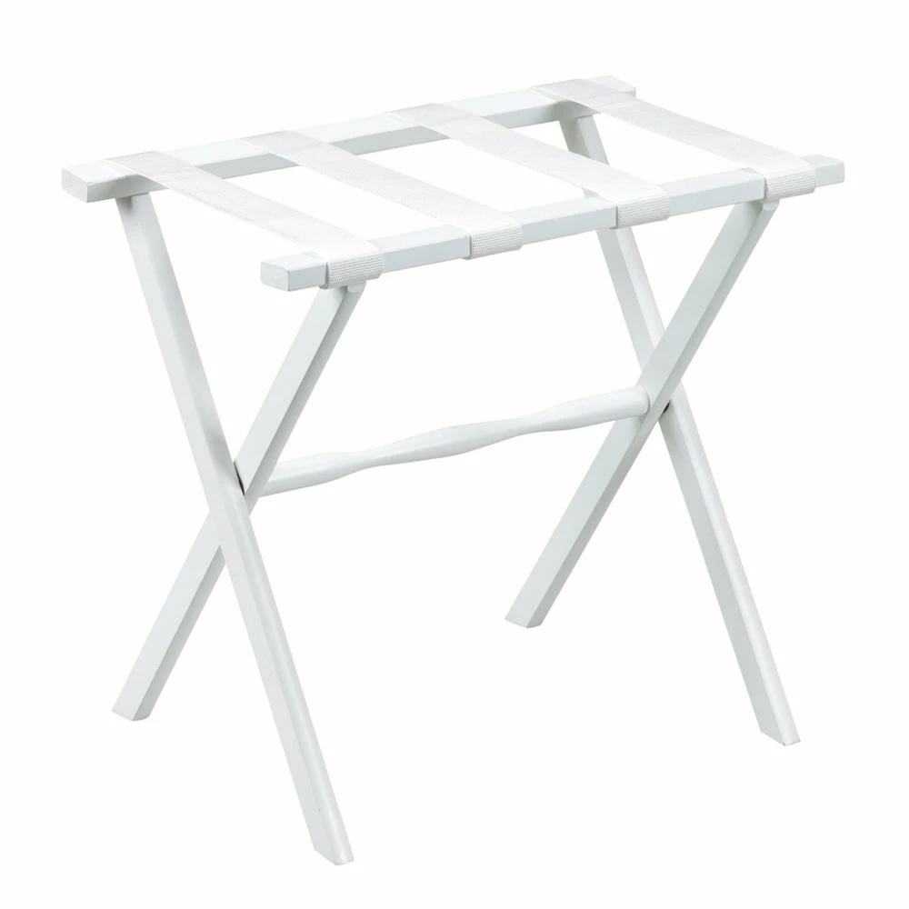 Gate House Furniture Luggage Rack- White Straight Leg Wood Luggage Rack With White Nylon Straps Gate House Furniture Luggage Rack- White Straight Leg Wood Luggage Rack With White Nylon Straps