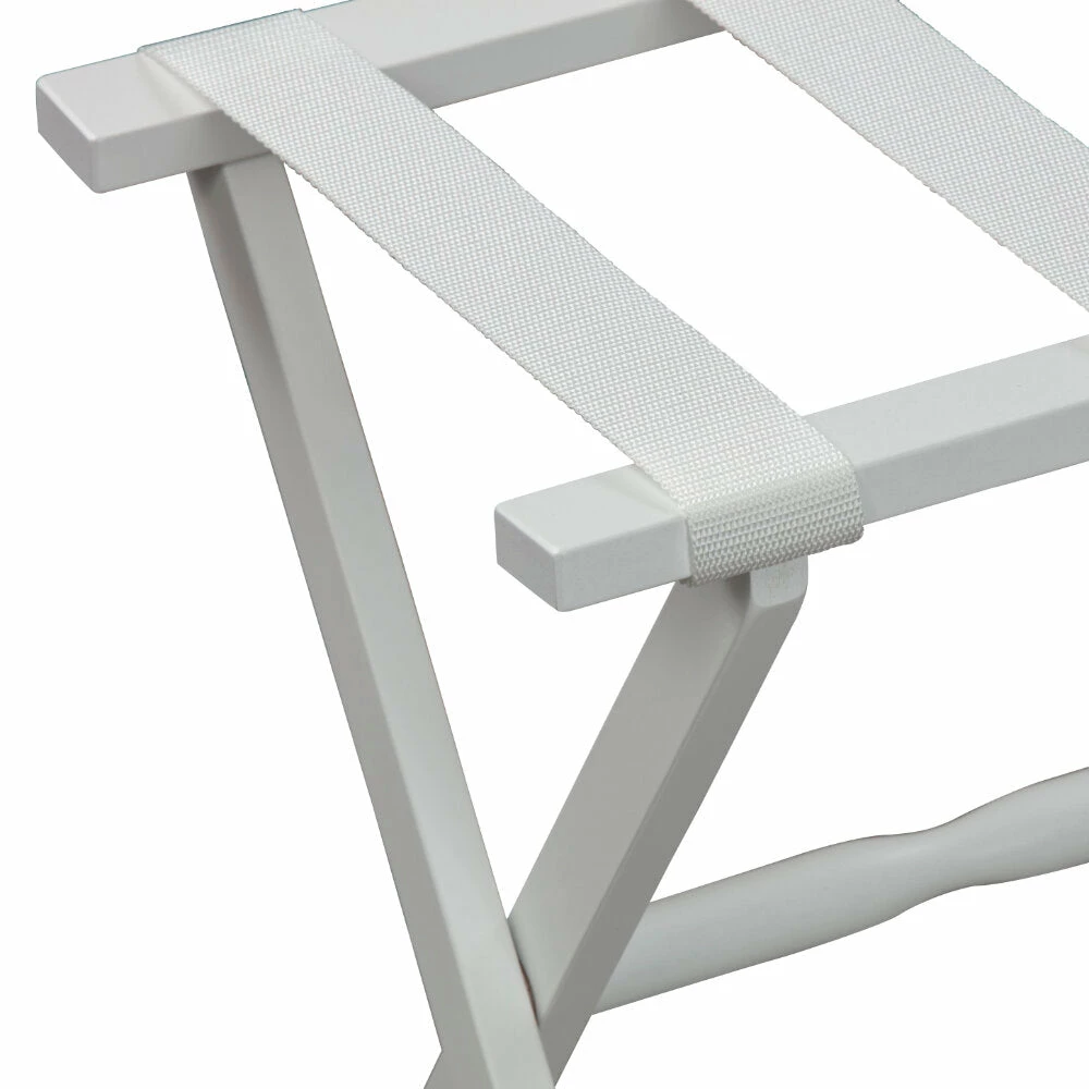 Gate House Furniture Luggage Rack- White Straight Leg Wood Luggage Rack With White Nylon Straps Gate House Furniture Luggage Rack- White Straight Leg Wood Luggage Rack With White Nylon Straps