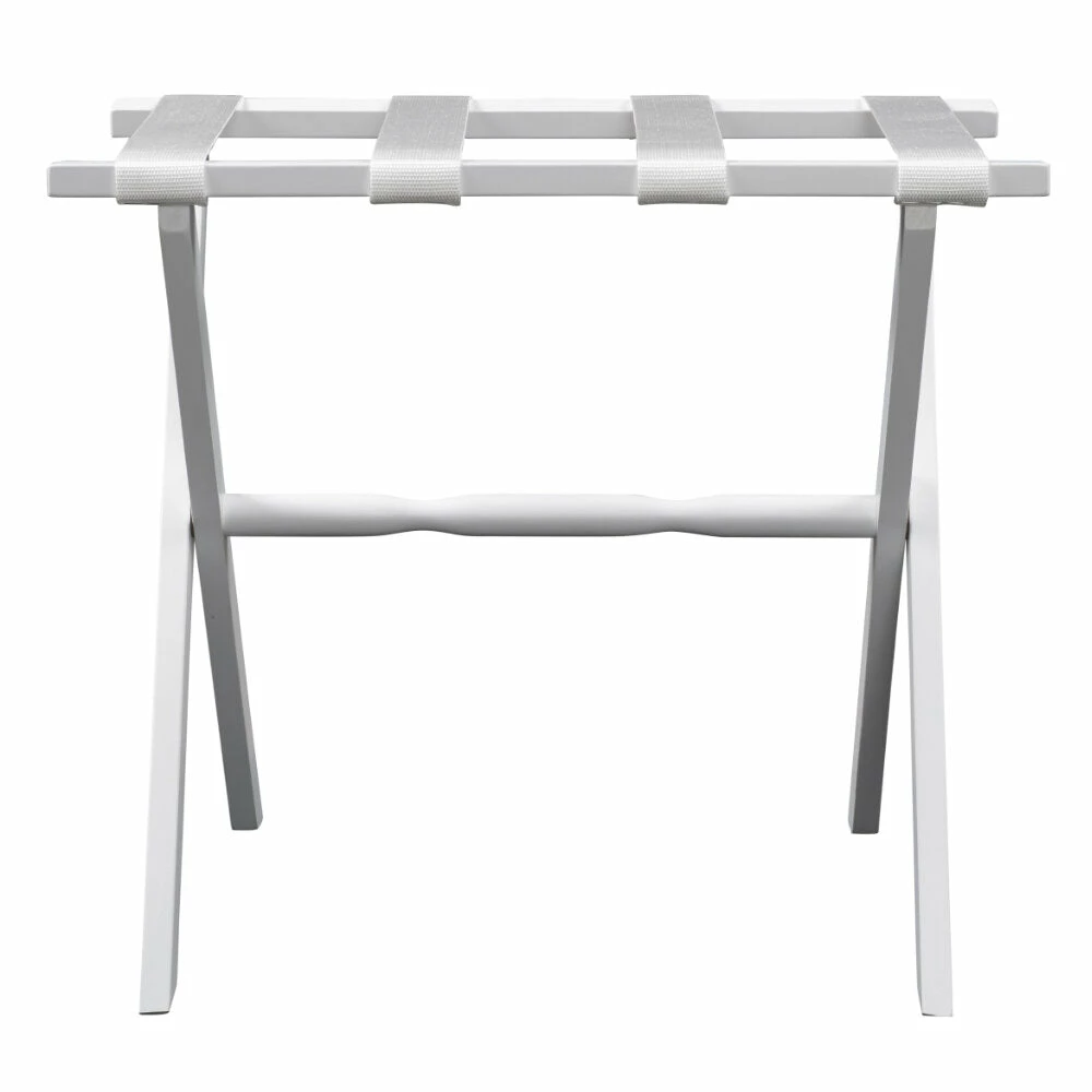 Gate House Furniture Luggage Rack- White Straight Leg Wood Luggage Rack With White Nylon Straps Gate House Furniture Luggage Rack- White Straight Leg Wood Luggage Rack With White Nylon Straps
