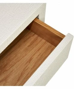 Interlude BEDSIDE CHEST NATURAL WHITE FAUX LINEN 2 Interlude BEDSIDE CHEST NATURAL WHITE FAUX LINEN
