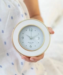 Addison Ross Alarm Clock White And Gold (Round)