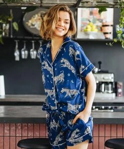 Averie Sleep Isabis Two-Piece Short Pajama Set (Cobalt Blue)