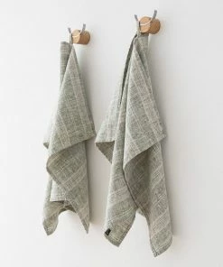 Linen Me Tea Towels Forest Green Natural Linen Multistripe