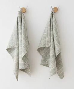 Linen Me Tea Towels Forest Green Natural Linen Multistripe