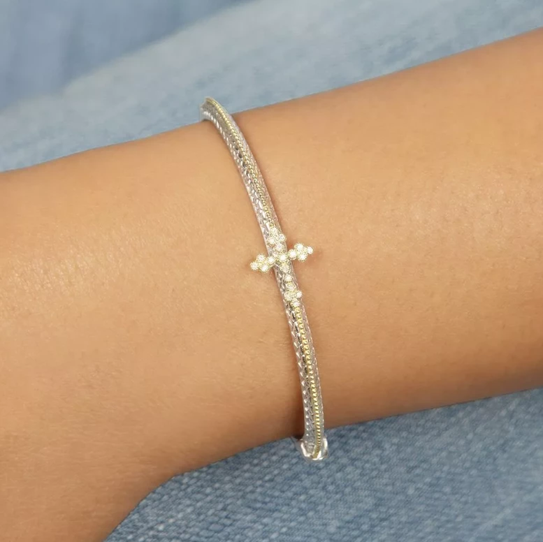 Jude Frances Mixed Metal Diamond Center Cross Bangle Wedding Jude Frances Mixed Metal Diamond Center Cross Bangle Wedding