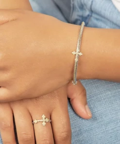 Jude Frances Mixed Metal Diamond Center Cross Bangle Wedding 2 Jude Frances Mixed Metal Diamond Center Cross Bangle Wedding