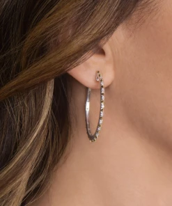 Jude Frances Mixed Metal Narrow Gold Pyramid Pave Hoop Earrings