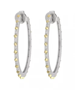 Jude Frances Mixed Metal Narrow Gold Pyramid Pave Hoop Earrings