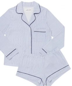 The Cat's Pajamas Simple Stripe Pima Knit Long-Sleeved Short Set Gifts By Recipient