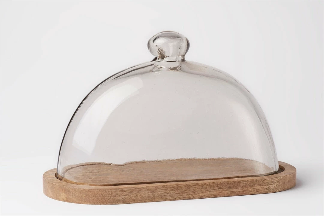 BIDKhome Gifts By Occasion FOOD DOME MANGO WOOD & GLASS OVAL BIDKhome Gifts By Occasion FOOD DOME MANGO WOOD & GLASS OVAL