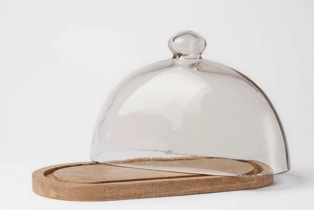 BIDKhome Gifts By Occasion FOOD DOME MANGO WOOD & GLASS OVAL BIDKhome Gifts By Occasion FOOD DOME MANGO WOOD & GLASS OVAL