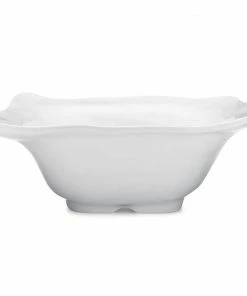 Q Home Large White Square Ruffled Edge Melamine Serving Bowl