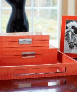 Addison Ross Gifts By Occasion Tray Croc Lacquered Orange (Medium)