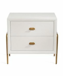 Interlude Side Tables BEDSIDE CHEST WITH LINEN BRASS