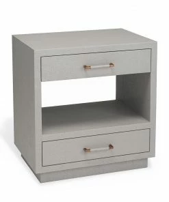 Interlude BEDSIDE CHEST GREY FAUX LINEN Side Tables