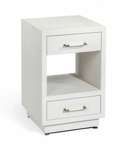 Interlude Side Tables BEDSIDE CHEST FAUX LINEN AND WOOD