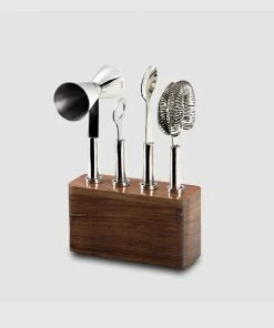 Huang Acrylic Cosmo Bar Set W/ Wood Base (4pc Set)