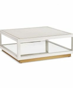 Interlude COCKTAIL TABLE WOOD AND FAUX LINEN Side Tables