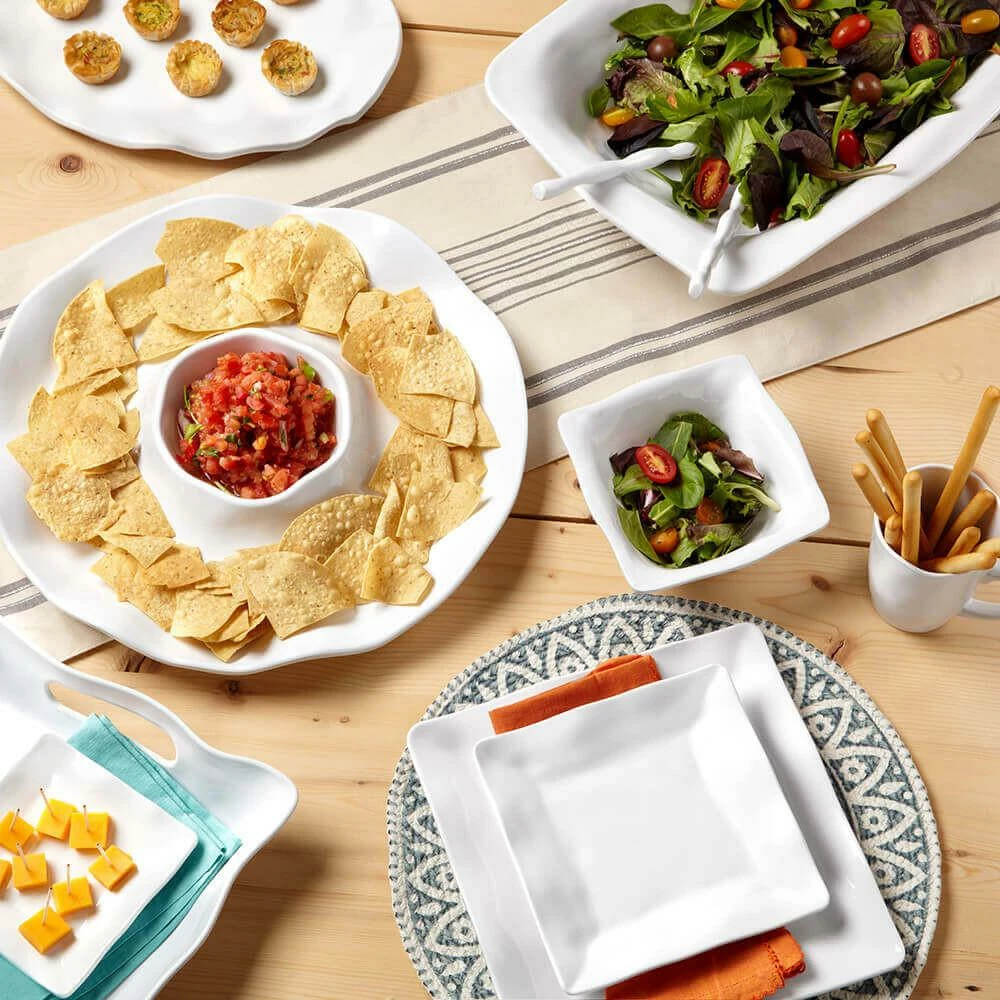 Q Home Large White Square Ruffled Edge Melamine Serving Bowl Q Home Large White Square Ruffled Edge Melamine Serving Bowl