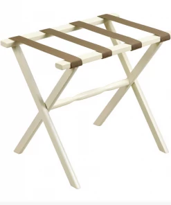 Gate House Furniture Luggage Rack-Ivory Frame With Brown/Beige Greek Key Straps
