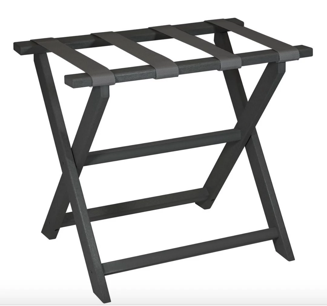 Gate House Furniture Luggage Rack- Black Frame With Grey Hide Brindle Straps Gifts By Occasion Gate House Furniture Luggage Rack- Black Frame With Grey Hide Brindle Straps Gifts By Occasion