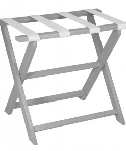 Gate House Furniture Luggage Rack-Light Grey Frame With White Mesh Straps
