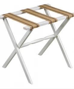 Gate House Furniture Luggage Rack-White Straight Frame With Burlap Straps