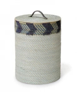 Palecek Blue Chevron Basket With Lid