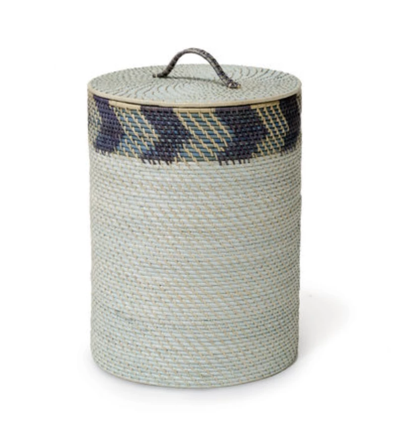 Palecek Blue Chevron Basket With Lid Palecek Blue Chevron Basket With Lid