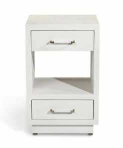 Interlude Side Tables BEDSIDE CHEST FAUX LINEN AND WOOD
