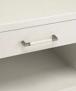 Interlude BEDSIDE CHEST NATURAL WHITE FAUX LINEN 3 Interlude BEDSIDE CHEST NATURAL WHITE FAUX LINEN