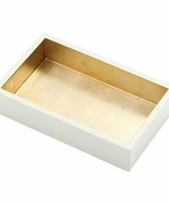 Caspari Ivory And Gold Lacquer NAPKIN HOLDER (Available In 3 Sizes)