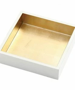 Caspari Ivory And Gold Lacquer NAPKIN HOLDER (Available In 3 Sizes)