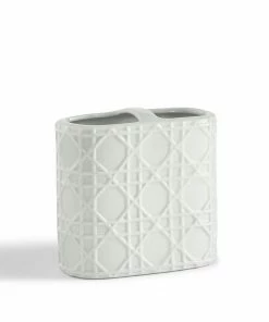 Kassatex White Rattan Toothbrush Holder Host/Hostess