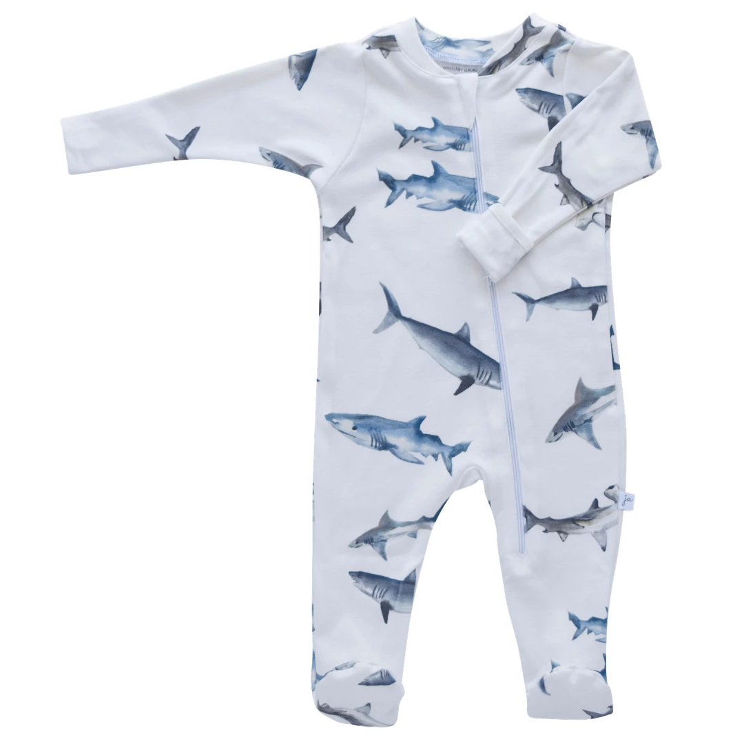 Jennifer Anne Style Sharks Organic Zip Footie Jennifer Anne Style Sharks Organic Zip Footie